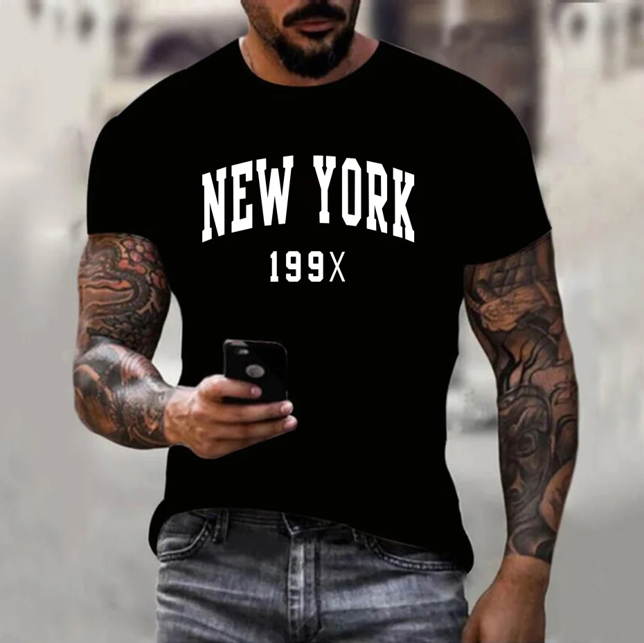 

New York 199X Personality Letter T Shirt Men Fashion Brand Custom Your Birth Year Name Casual Tee Shirt Sport USA Urban T-Shirt