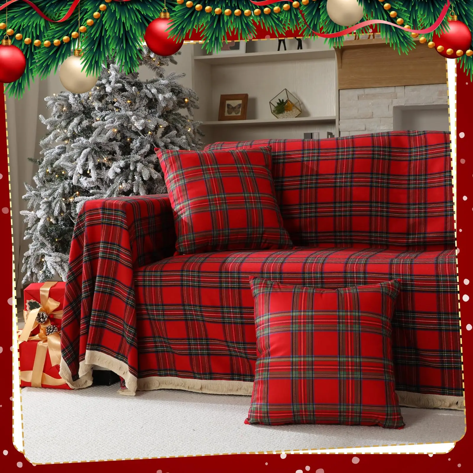 

Christmas Sofa Cover Buffalo Plaid Couch Cover Sofa Slipcover for Couches Xmas Theme Sofa Slipcover for Room Furniture Protector