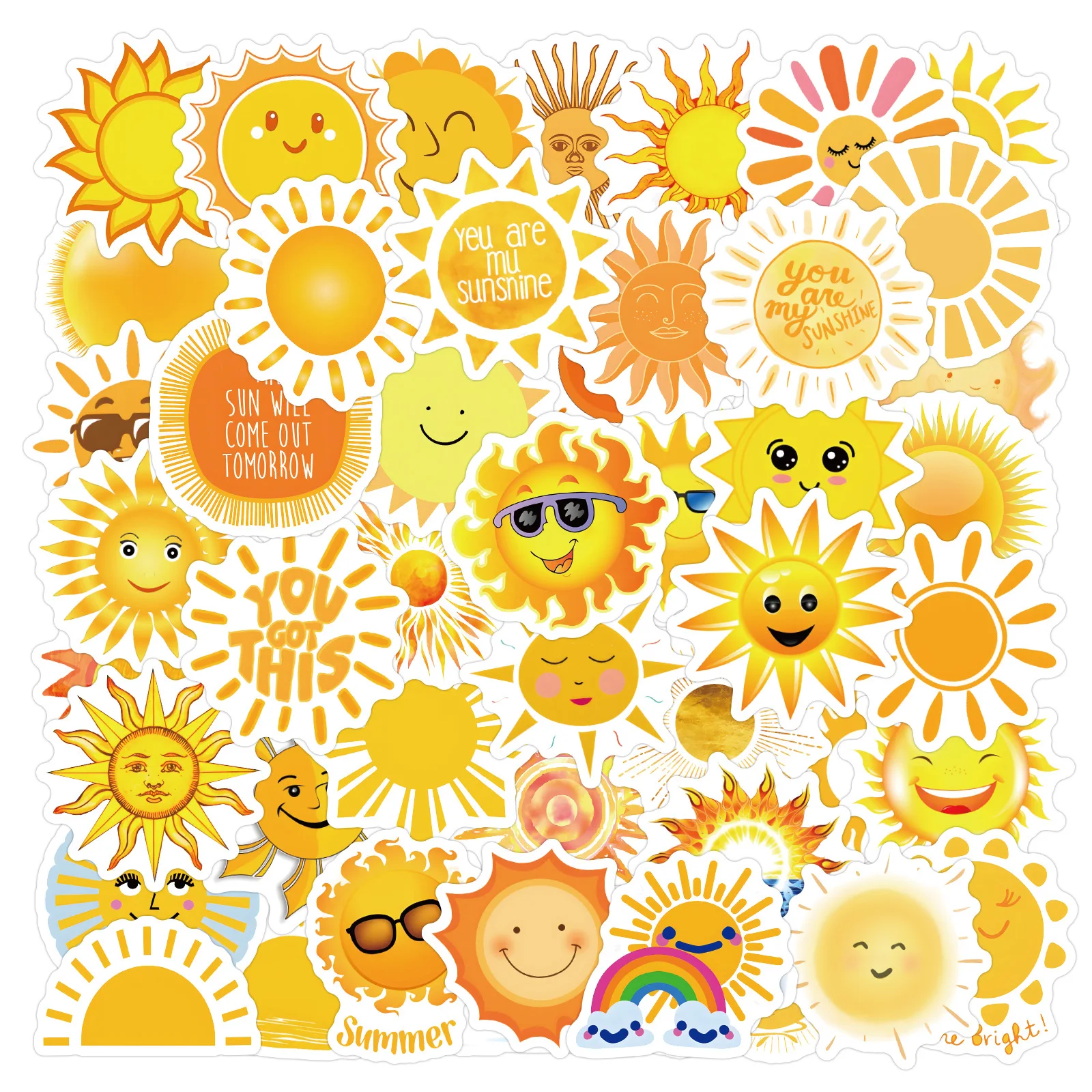 60pcs 선샤인 태양 웃는 얼굴 만화 낙서 장식 가방 기타 방수 컵 스티커