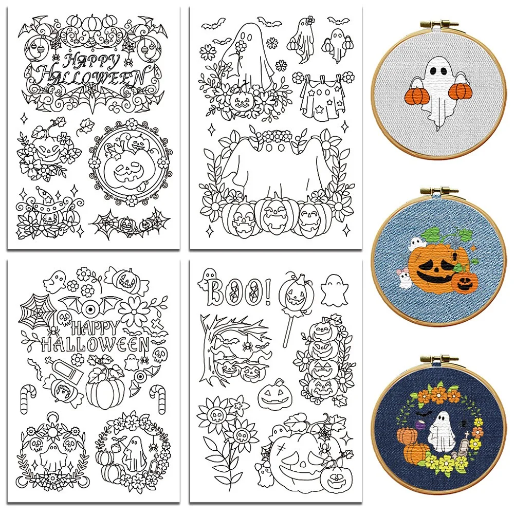 Water Soluble Embroidery Patterns for Beginners Face and Pumpkin 4 Sheets with 25pcs Wash Away Embroidery Pattern Stabilizer