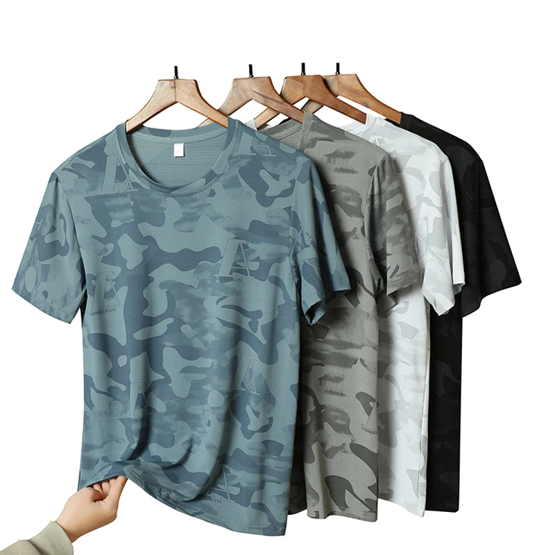 Men's Outdoor Rugby Sports Casual Ice Silk Short Sleeved T-shirt Summer Fashion Trend Sweat Absorbing and Quick Drying T-shirt