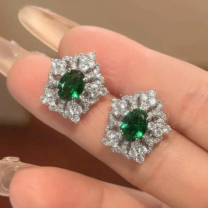 Jewelry Set Decorative Earrings Necklace Ring Emerald Green High-end Versatile Women's Hair Accessories