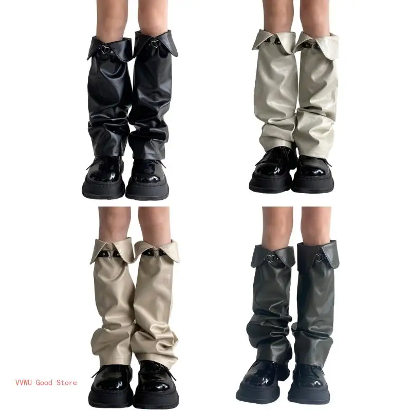 Leather Long Leg Warmers Knee High Boot Stockings Winter Warm Leg Sover Socks