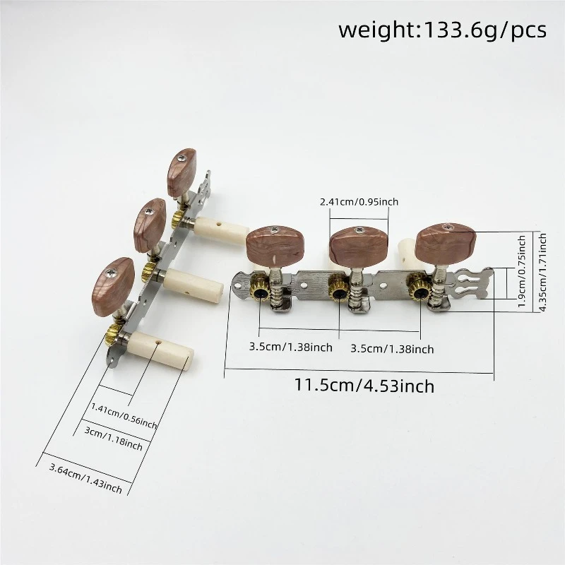 3-in-1 Silver Classical Guitar Tuning Machines with Square Agate Head, Vintage Style Peghead Tuners for Classical Guitar view 4