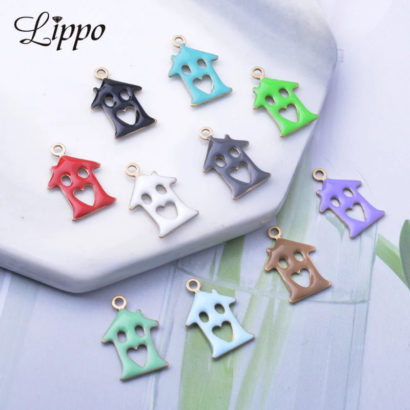 30pcs Copper Both Side Enamelled Love House Charms Purple Enamel Small Pendant DIY Necklace bracelet Accessories Wholesale