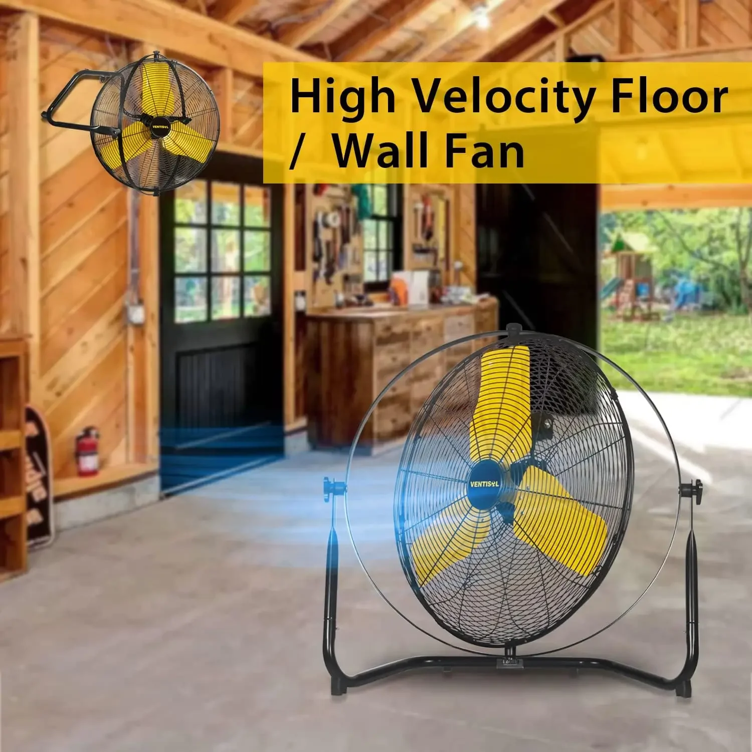 24 Inch Industrial Wall Mount Fan, 720° Tilting Heavy-duty Fan, 6937 CFM 3-Speed High Velocity Heavy-duty Floor Fans for Garage,
