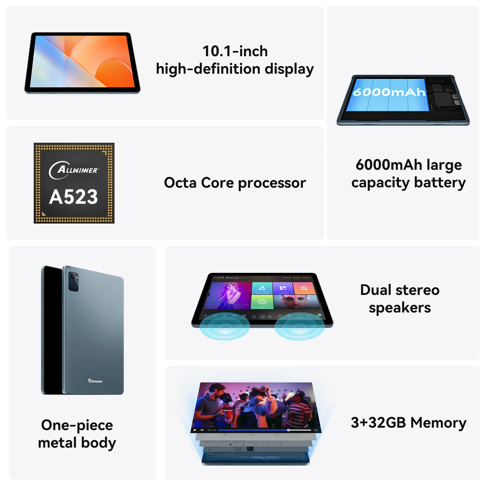 Adreamer LeoPad20 tablety PC 10.1 "Tablet czterordzeniowy 1280x800 IPS Android 13 Bluetooth Wifi 6000mAh przenośny