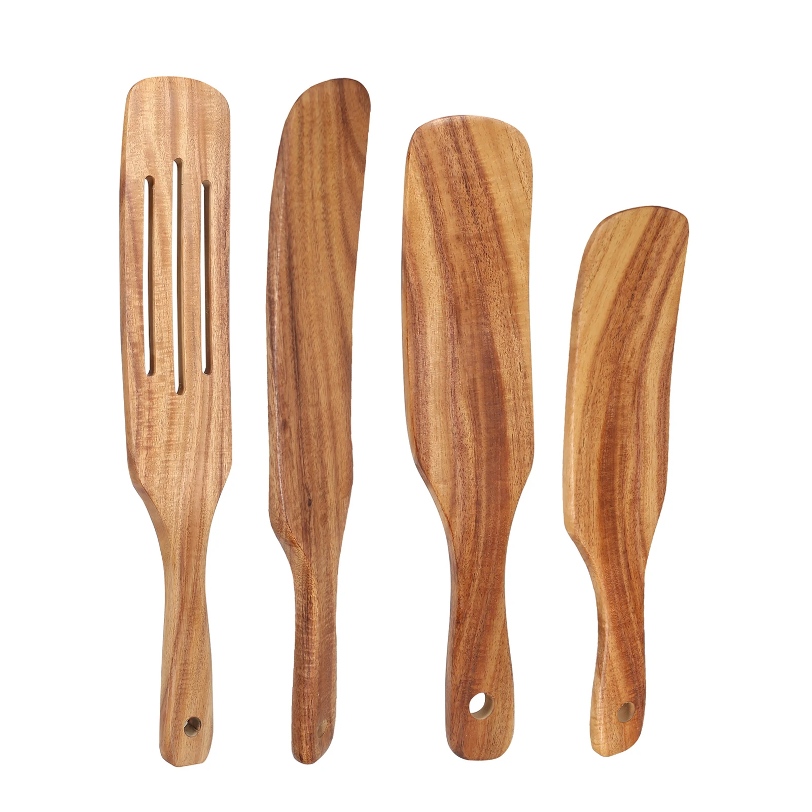 

4/5pcs Hanging Wooden Cooking Utensils Natural Teak Kitchen Heat Resistant Non Stick Wood Cookware Set