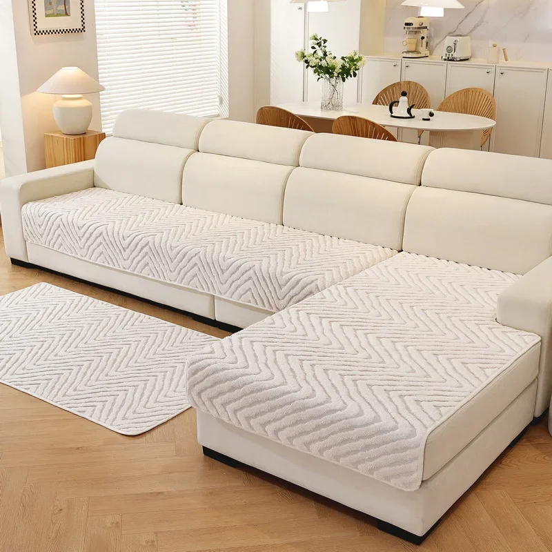 Fundas De sofá De felpa, cojín suave y cálido para sofá, toalla antideslizante en forma De L, alfombrilla para sala De estar, Fundas De Sofá Chaise Longue para el hogar