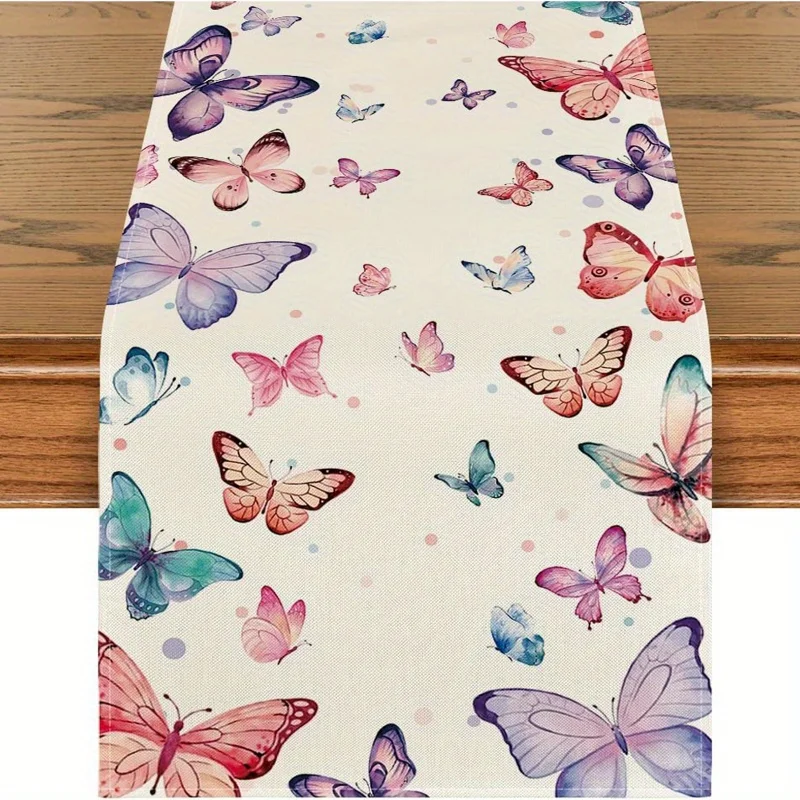 

Table Runner, Colorful Butterfly Printed Table Runner, Seasonal Spring Summer Theme Kitchen Table Decoration For Home