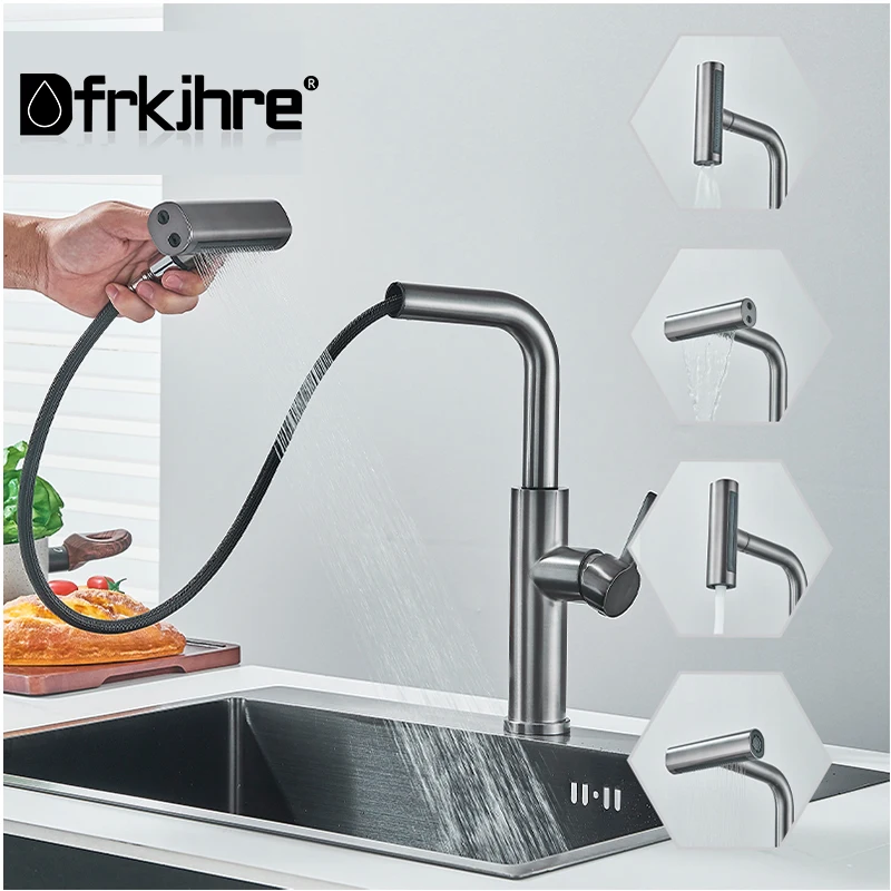 Waterfall Kitchen Faucet, Cold And Hot Mixer, Rainwater Sprinkler, Bathroom Basin, Sink Faucet, Four Modes, Deck Installation