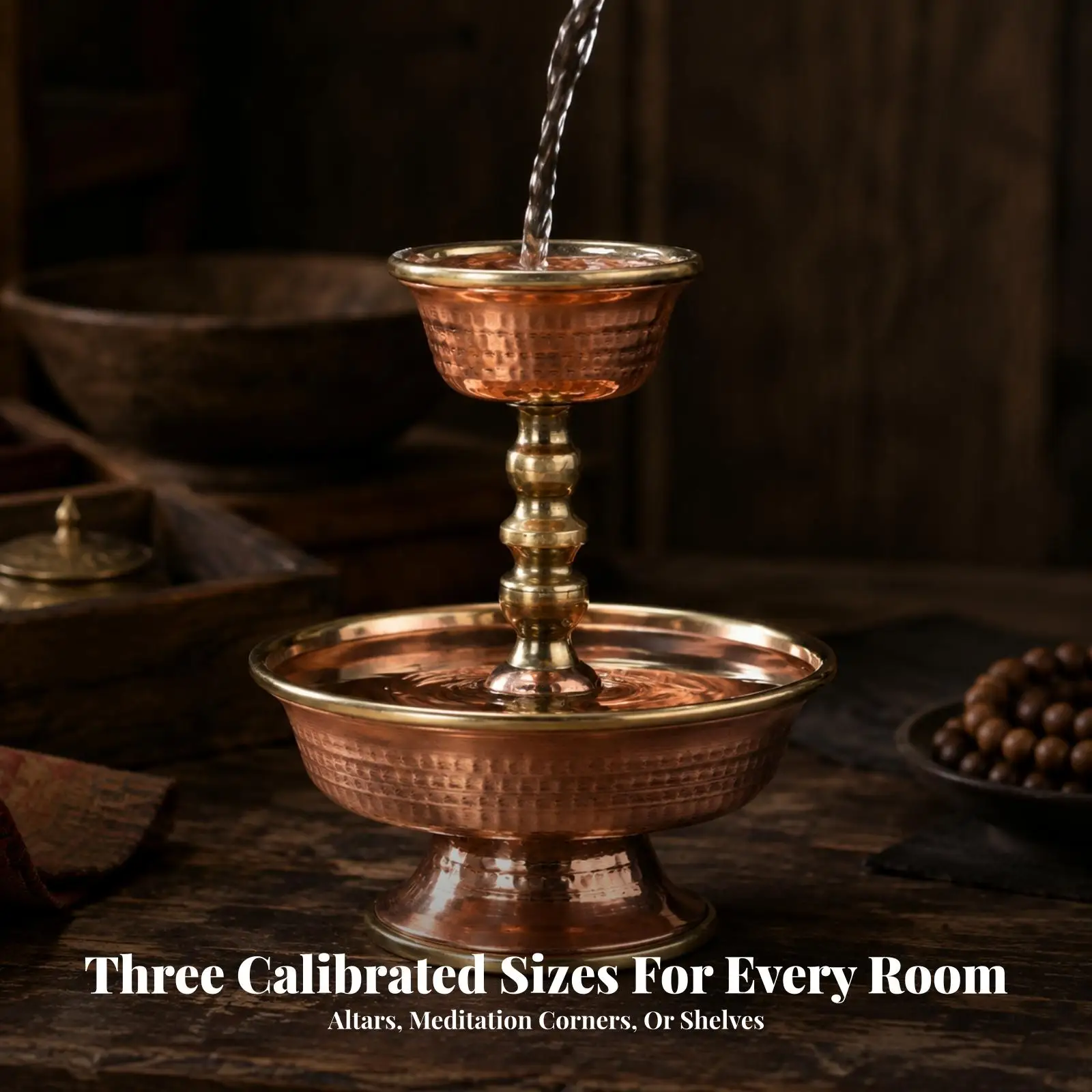 Pedestal Offering Cup Polished Copper Ritual Cup with Pedestal Altar Offering Bowl Artisan-Made for Traditional Home Decoration