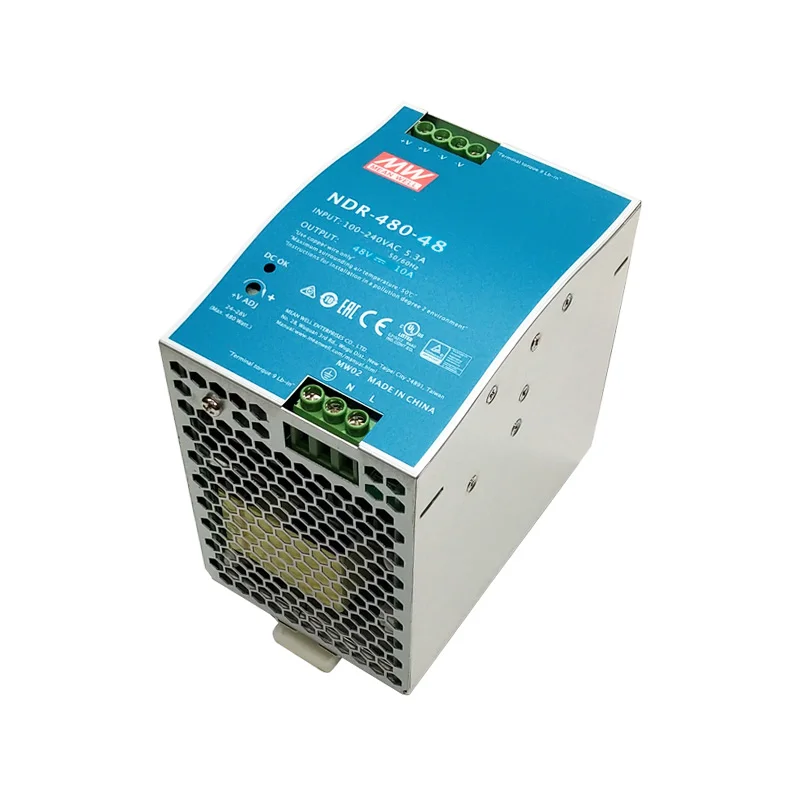 NDR-480-48 AC-DC Single output Industrial DIN rail power supply; Output 48Vdc at 10A; metal case