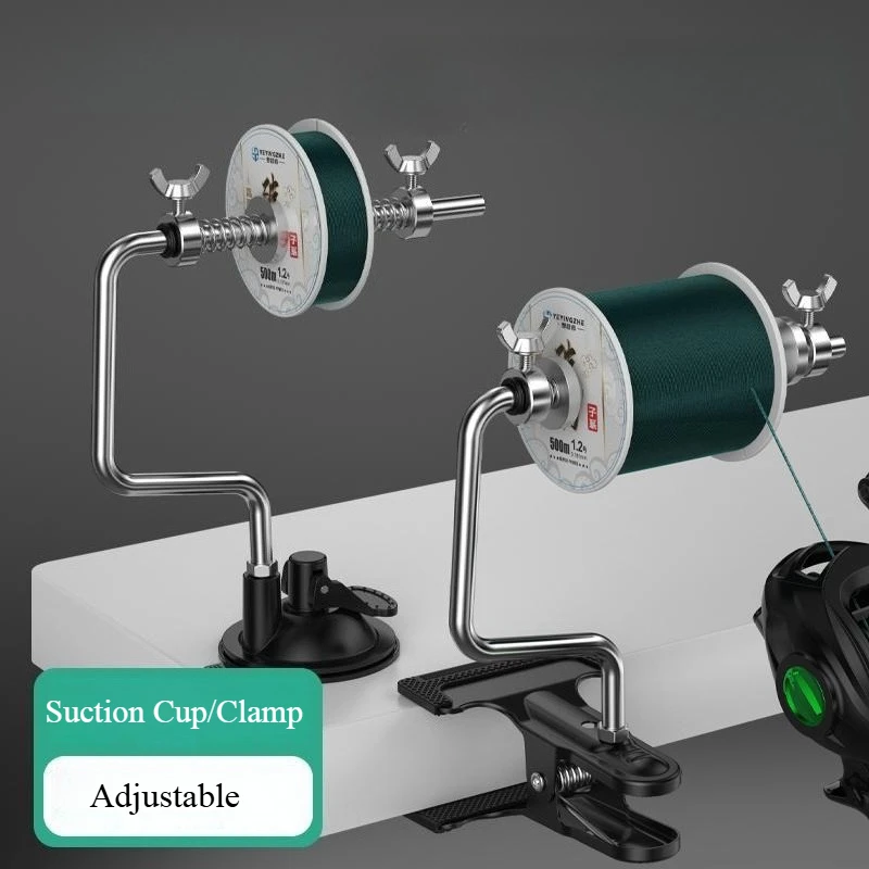 Enrollador de línea de pesca de doble uso con abrazadera y base de ventosa, enrollador de línea metálico para pesca con carretes de spinning, baitcasting y tambor.