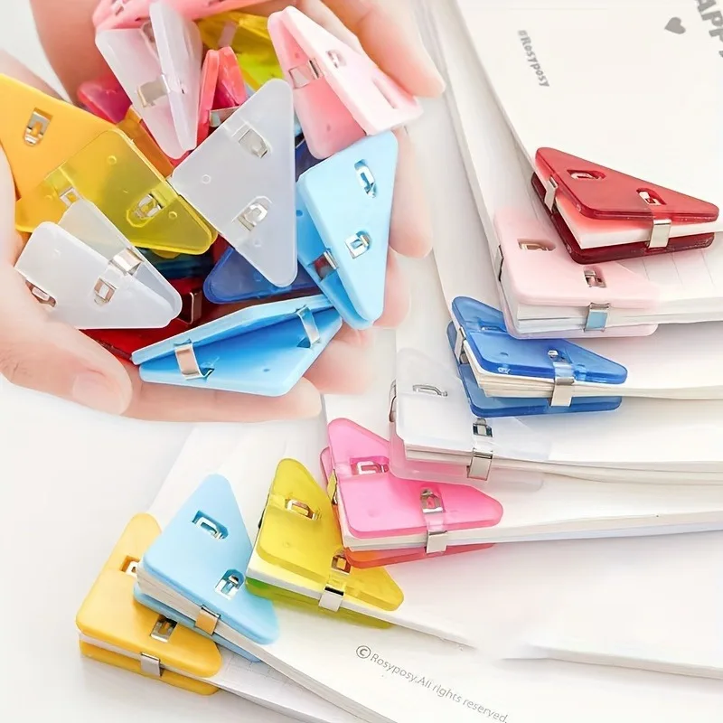 Clips de esquina triangulares Kawaii, Clips de papel para archivos, índice de archivos, abrazadera para fotos, soporte de página, papelería coreana, organizador de escritorio de oficina, 10 Uds.
