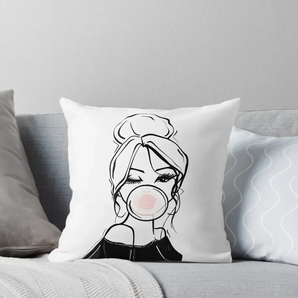 Bubble Gum Wink Fashion Illustration Throw Pillow ornamental pillows Pillow Cover pillow