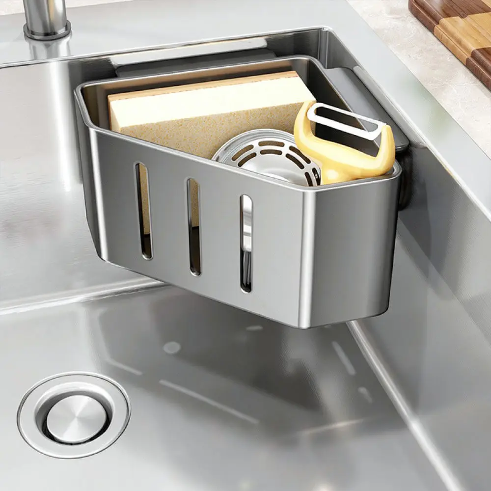 Modern Kitchen Sink Organizer Suction Cup Drain Basket Sponge Holder Wall Mounted Storage Shelf Dish Cleaning Gadget