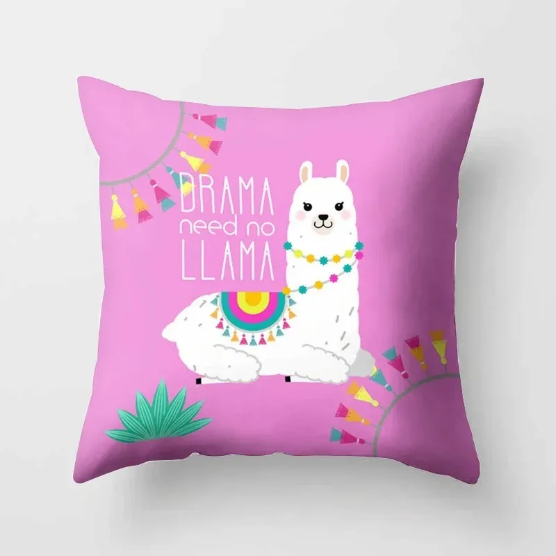 Cartoon Alpaca Llama Decorative Cushions Pillowcase Polyester Cushion Cover Throw Pillow Sofa Decoration Children's Birthday