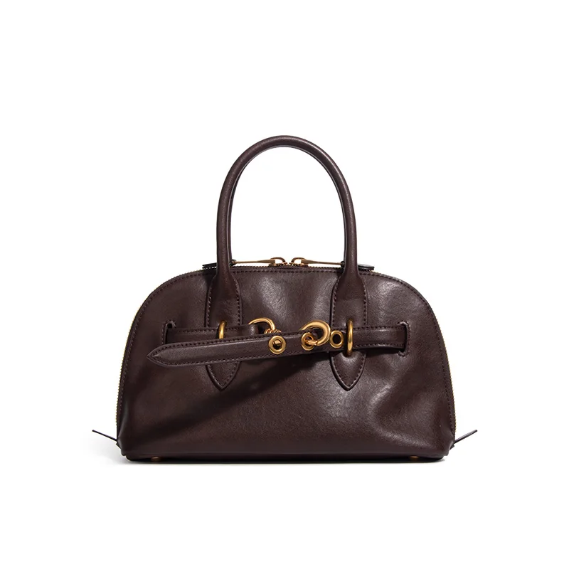 

2025 Luxury Brand Genuine Leather Women Handbags Fashion Gold Buckle Shoulder Bags Women Spring Retro Sheepskin Boston Bags Lady