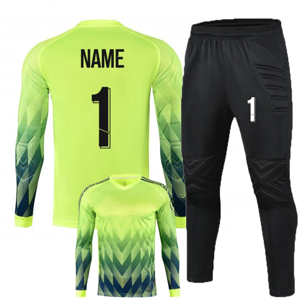 Benutzer definierte Männer Kind Fußball Trikot Torhüter Uniform Langarm Fußball training Torhüter Top Fußball Trikot Hose und Shorts Sets