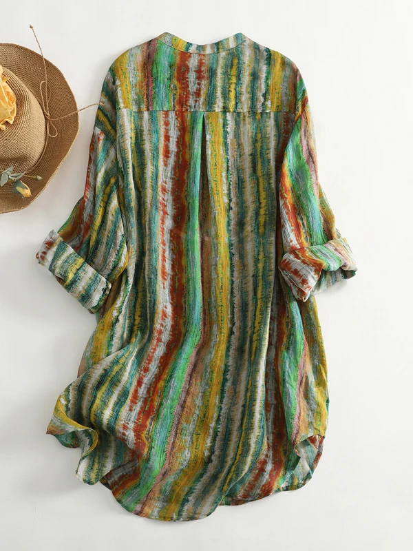 캐주얼 코튼 린넨 큰 사이즈 여성용 중간 길이 싱글 버튼 스탠드 칼라 롱 슬리브 오픈 가디건 탑 컬러 블록...