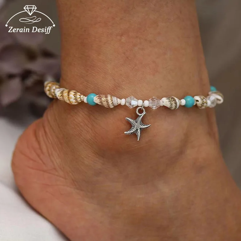 Modyle Bohemian Starfish Anklets for Women Crystal Beads Ankle Strap Beach Jewelry Summer Barefoot Bracelet Anklet Boho