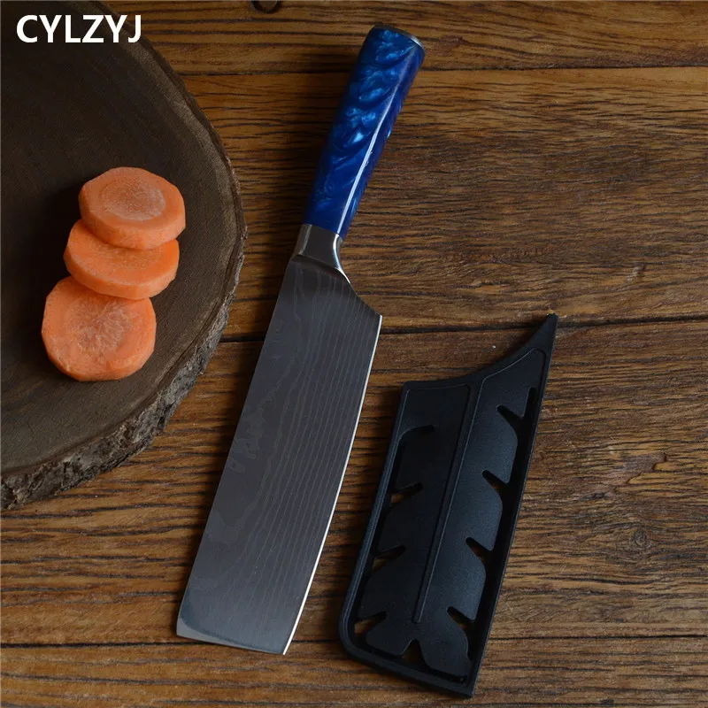 Carbon Steel Nakiri Kitchen Knife for Home Restaurant Razor Sharp Chopping Resin Japanese Chef Kitchen Knife Ergonomic Handle