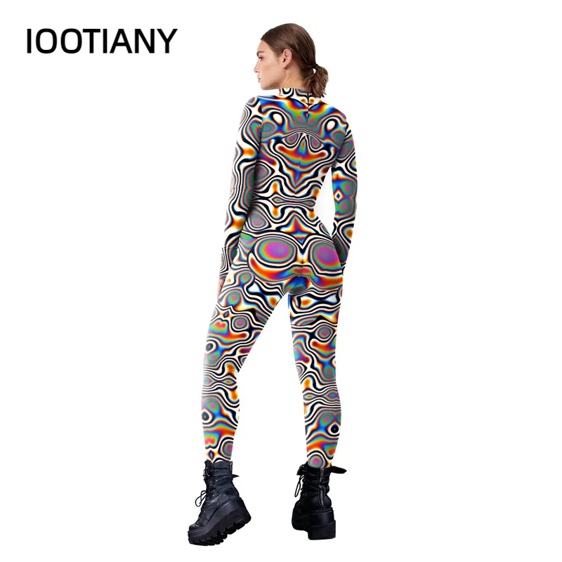 Halloween Cosplay Costumes for Women Carnival  Steampunkartistic Pattern Sexy Slim Jumpsuit Performance Zentai Bodysuit