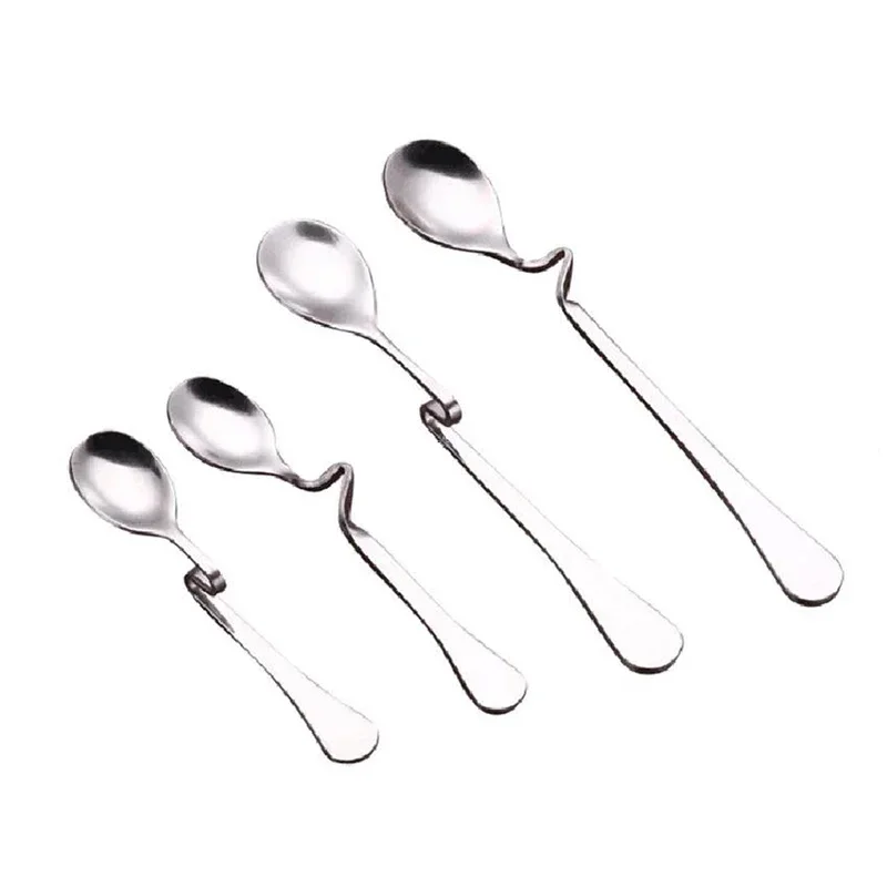 1PC Stainless Steel Suspensible Long Handled Spoons Seasoning Ladle Scoop Twisting Hanging Cup Coffee Dessert Teaspoon