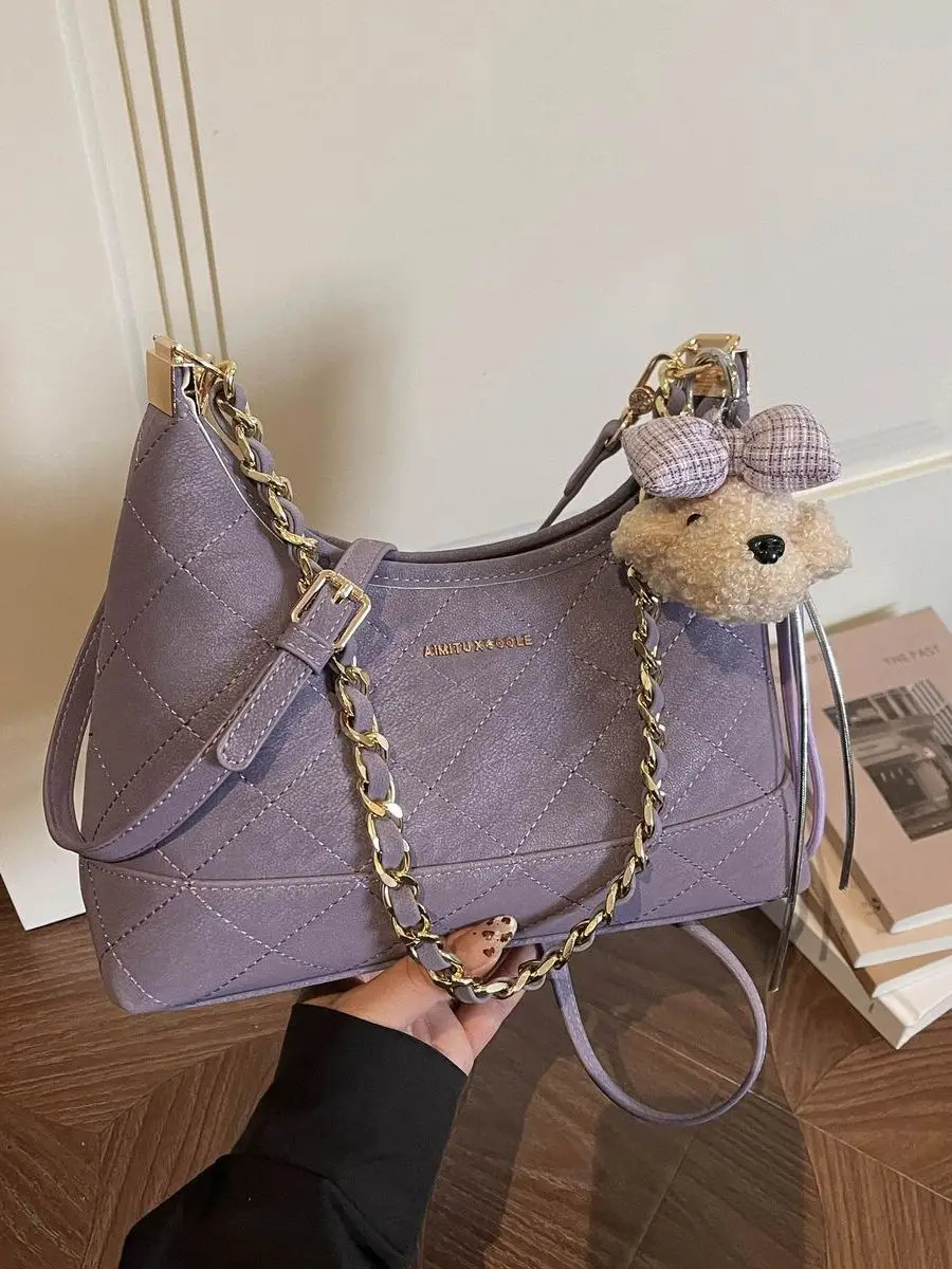 trendy-commuter-women's-crossbody-bag-diamond-chain-design-simple-color-single-shoulder-sling-bag-casual-leisure-style