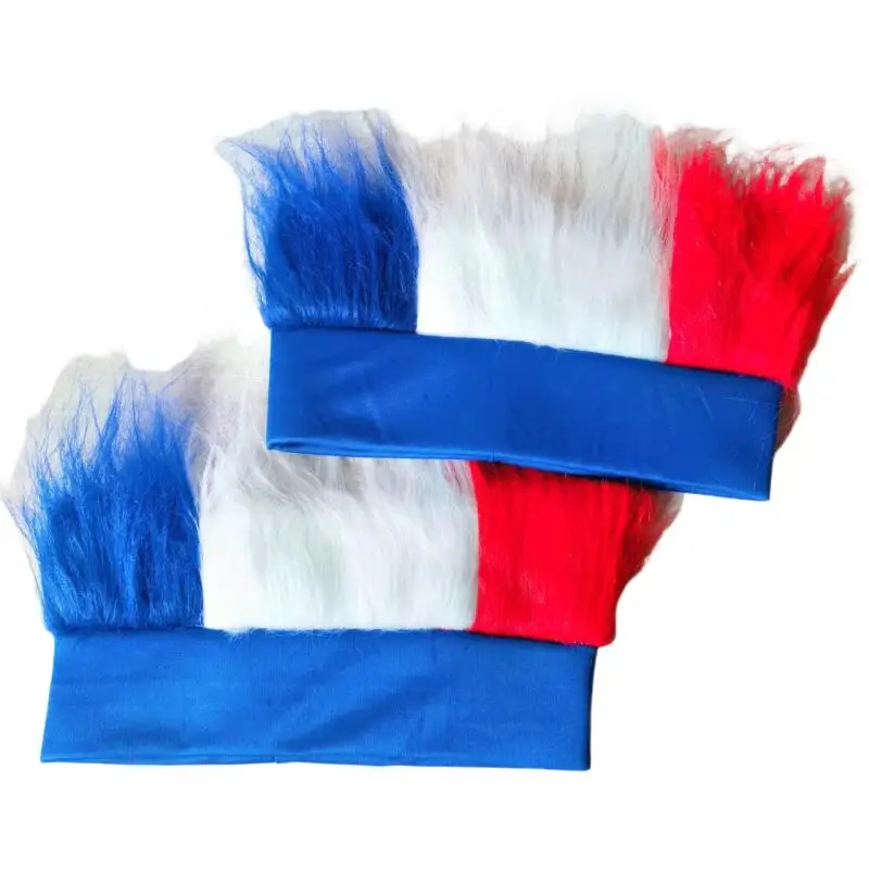 France Fans Blue White Red Beard Accessories Ball Games Games Wigs Mardi Gras Oktoberfest Soccer Cheer Cap with Braids