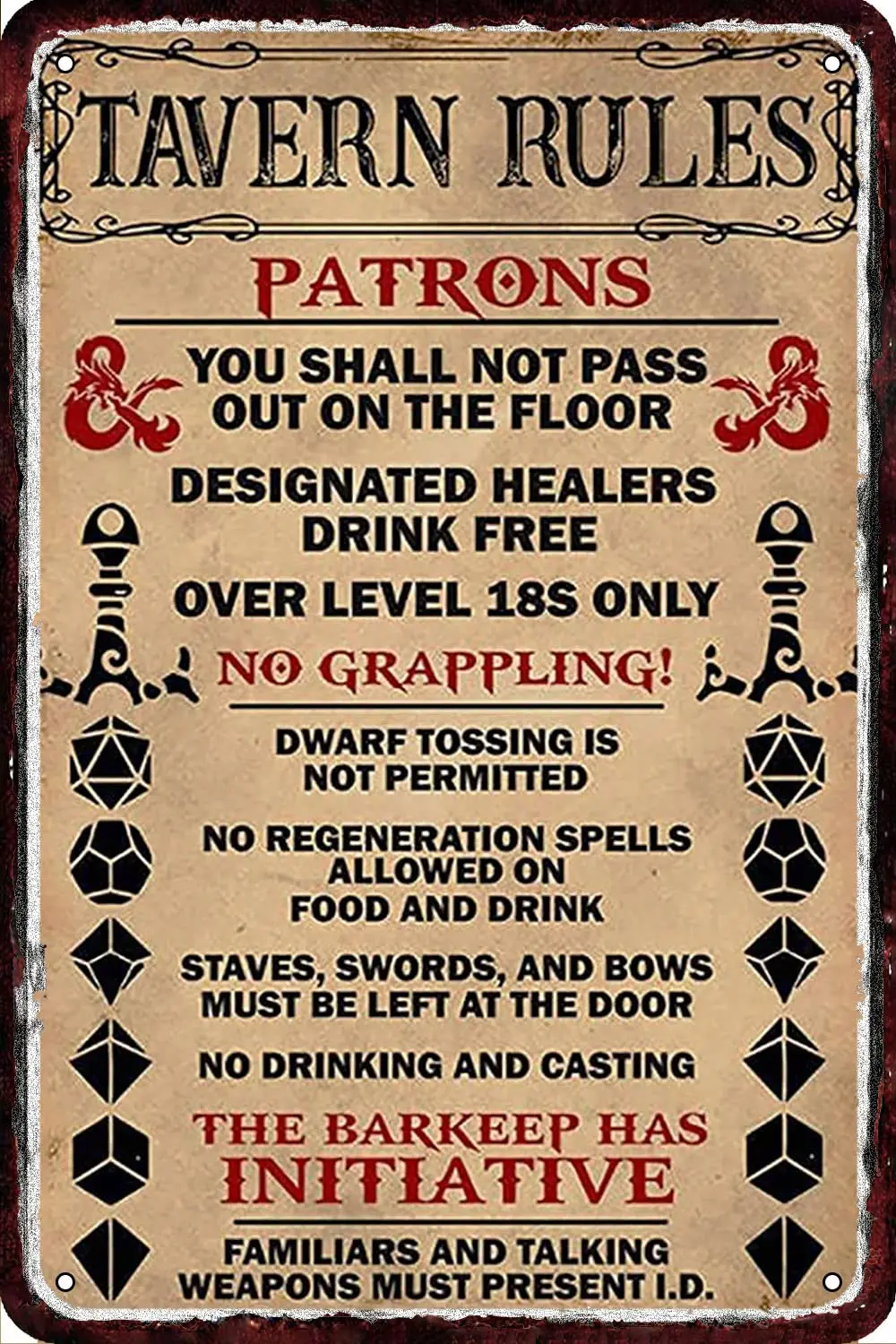 Tavern Rules Patrons You Shall Not Pass Out on The Floor Vintage Metal tin Sign Wall Decor Retro Art Funny Decorations for Home 