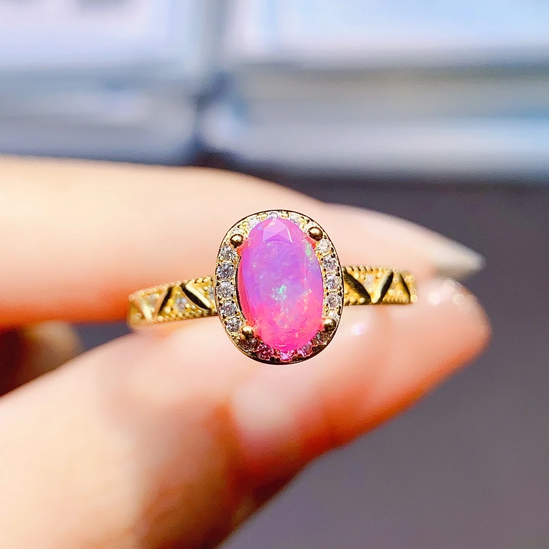 Vintage Ring Pink Fire Opal Engagement Ring 925 Sterling Silver Wedding Promise Ring