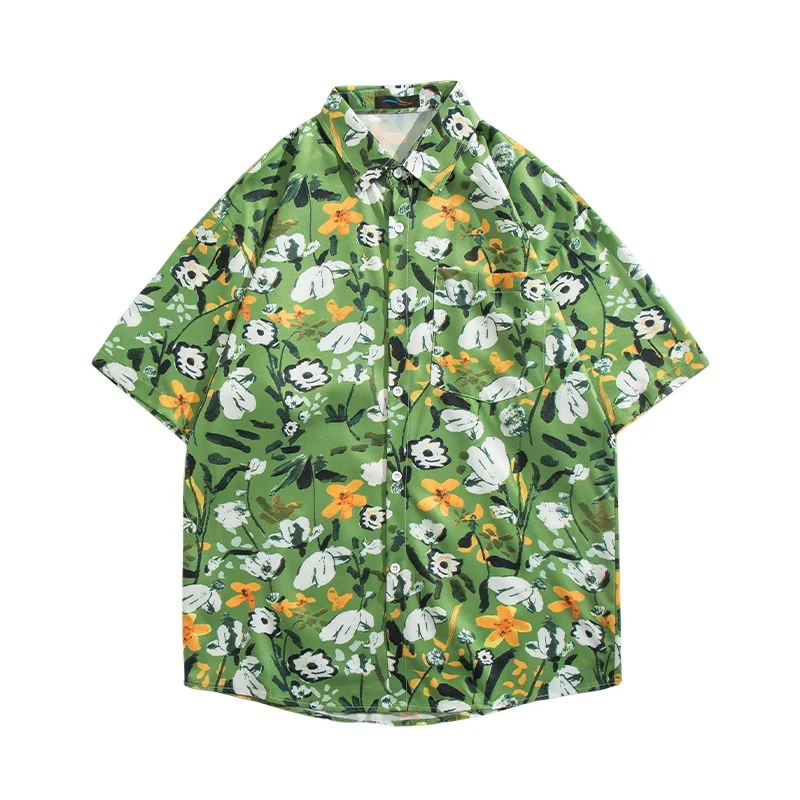 Summer Men's Hawaiian Seaside Vacation Short Sleeve Flower Shirt Retro Loose Handsome Beach Half Sleeve Floral Shirt Jacket