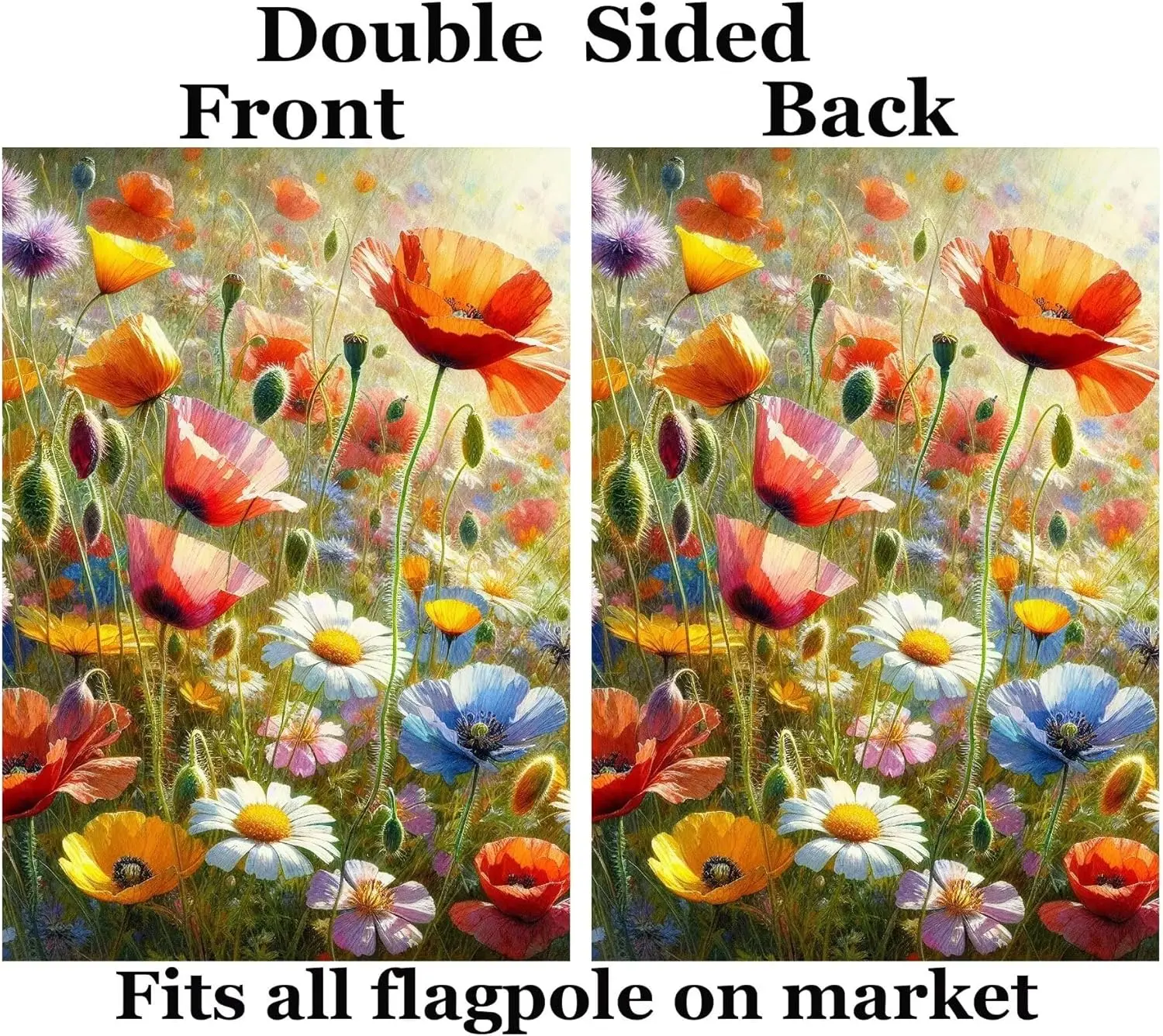 Watercolor Beautiful Wild Meadow Flowers Daisy Poppy Sunlight Spring Garden Yard Flag 12