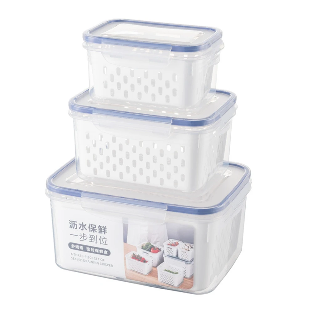 Double Drainage Basket Microwave Freezer Storage Box Food Storage Box Kitchen Supplies 3 in 1 Organizer  Edible Plastic Box