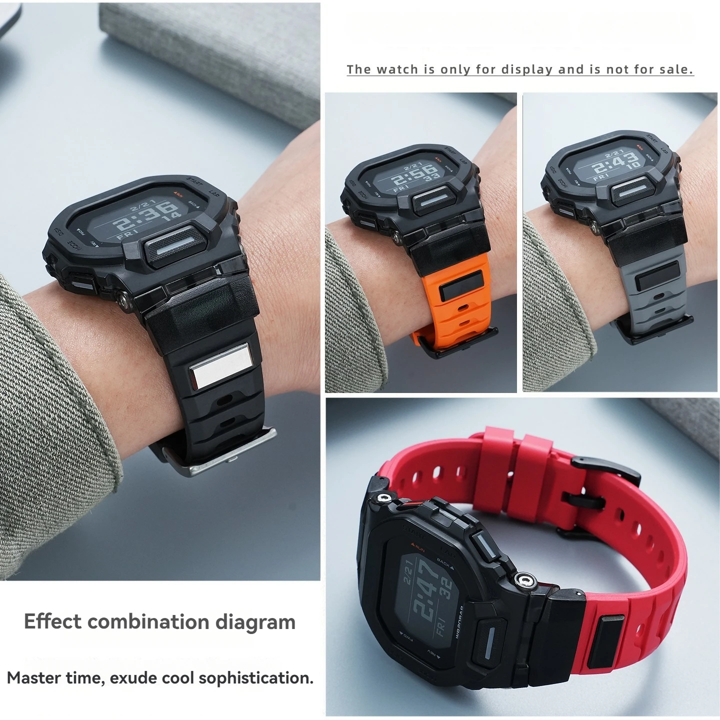 FKM watchband Suitable for Casio G-SHOCK series smart square GBD-200 fluorine rubber men's sports non-stick gray watch strap