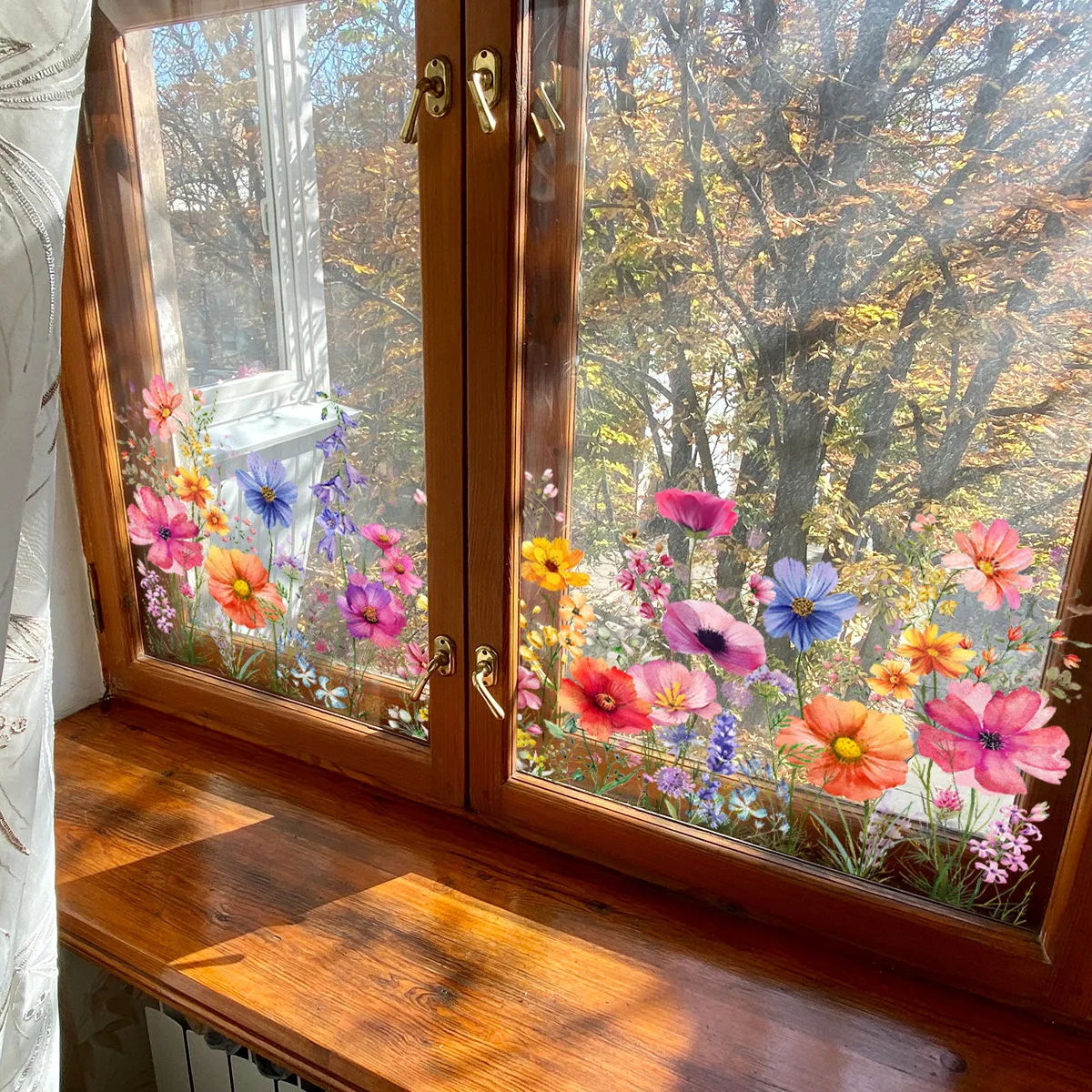 1pc Double Sided Colorful Flowers Butterfly Wall Sticker Electrostatic Paste Window Glass Paste Visible Decorative Wall Decal