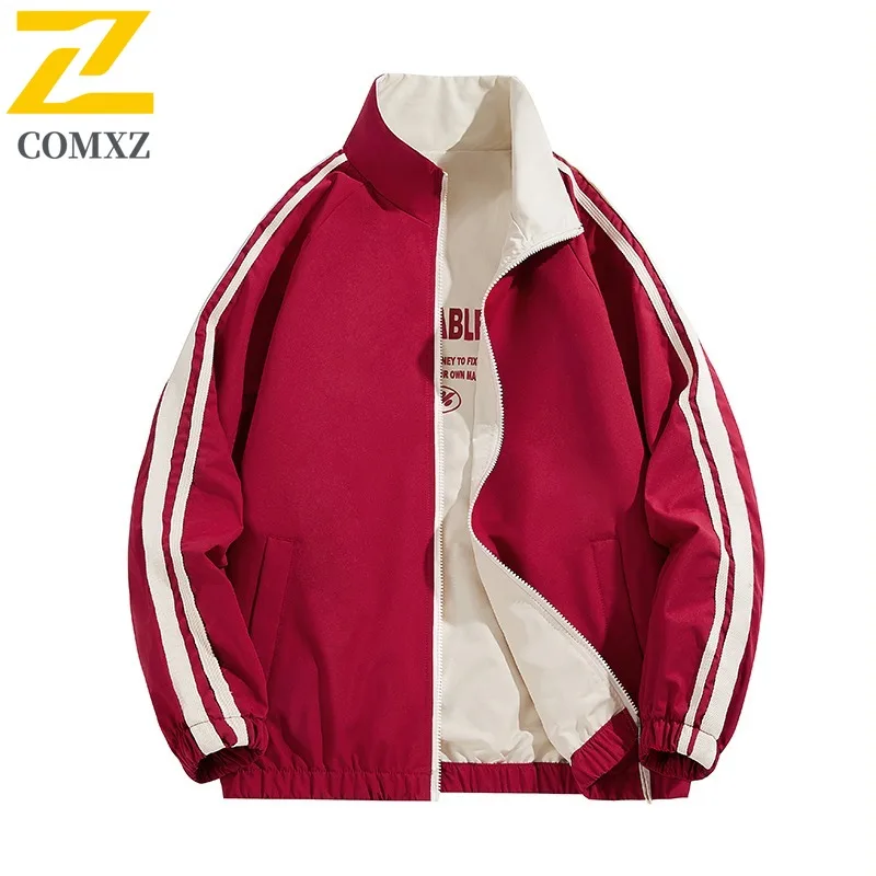 

COMXZ 2025 Autumn New Live Hot Sale Youth Men Casual Stand Collar Trendy Trench Jacket Coat Reversible Plus Size Mens Coat