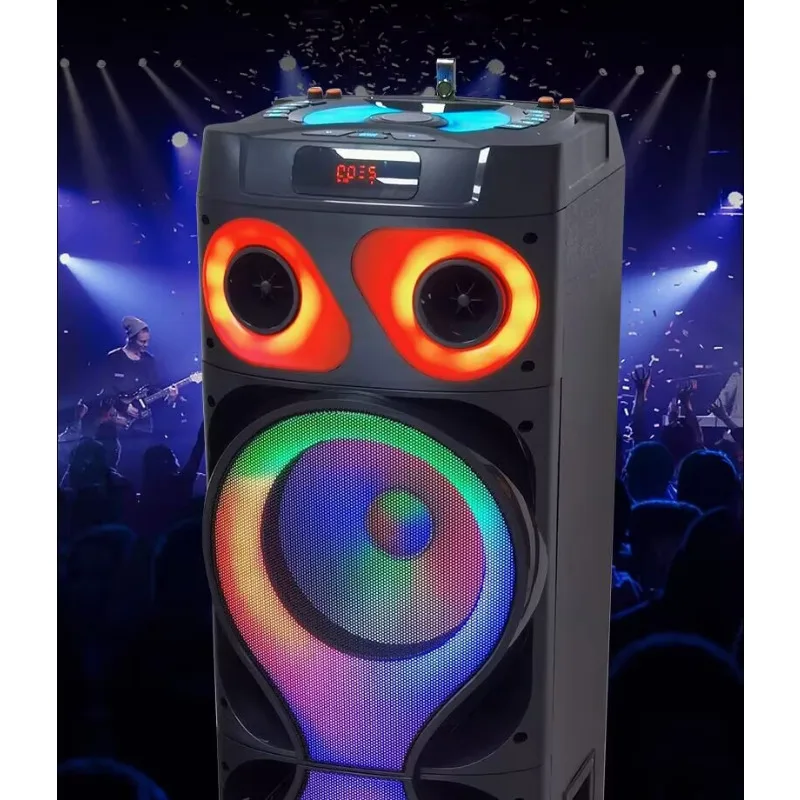 KYYSLB Dual 12 inch Speaker Outdoor Professional Stage Bass Card Speaker LED Bluetooth Card Speaker