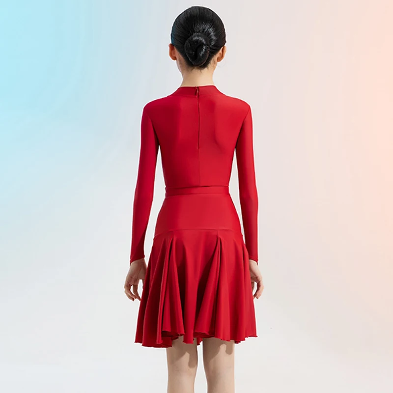 Professioneller lateinamerikanischer Tanzanzug für Mädchen, lateinamerikanisches Wettbewerbskleid, langärmeliges Trikot, Standard-Tanzkleidung, Rot, Grün, 2200