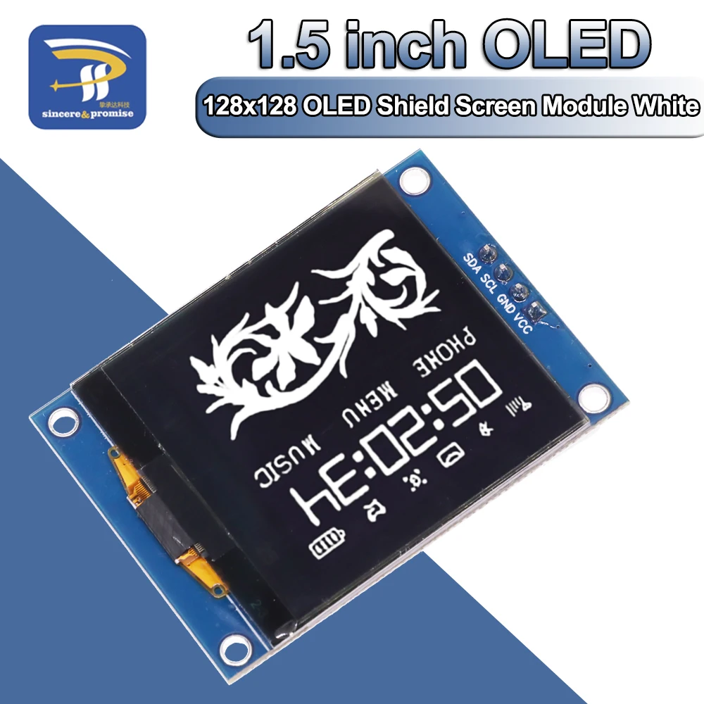 Módulo de tela escudo OLED para Raspberry Pi, 128x128, SH1107 Driver IIC, 4 pinos, branco, apto para STM32, Arduino, novo, 1.5\