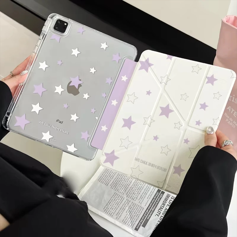 Fashiy Purple Star Tablet Case For iPad Pro 11 12.9 13 A16 M2 M4 M3 M5 Shell 8.3 9.7 10.2 5/6/7/8/9/10/11th Mini Air 3 4 5 Cover
