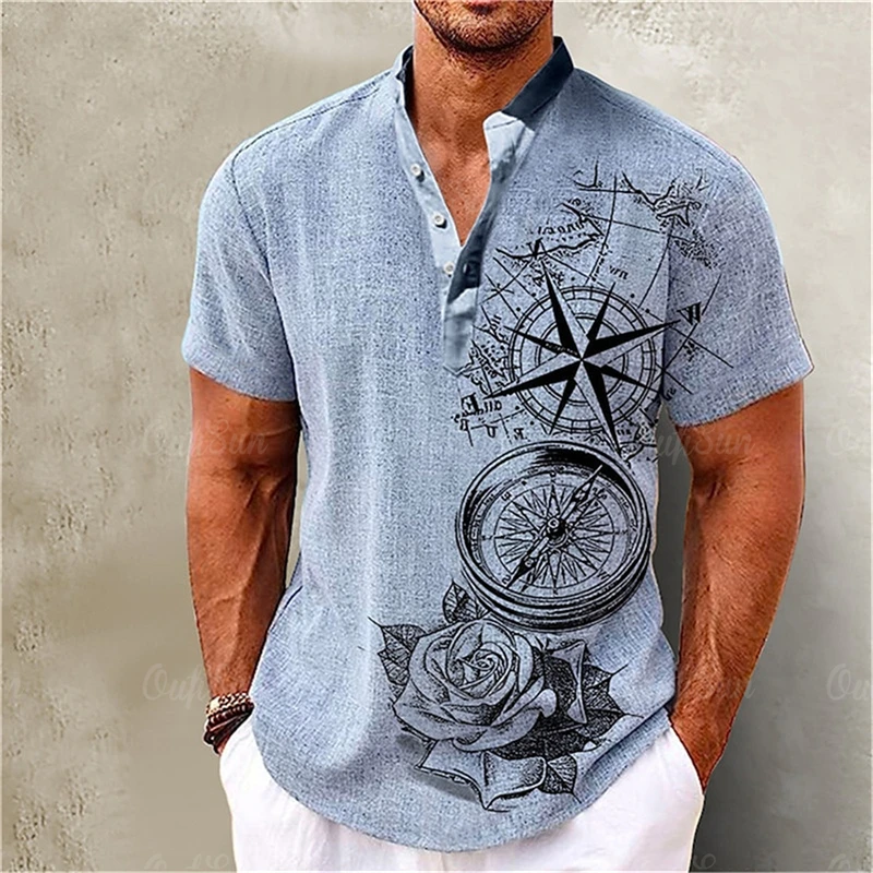 Vintage Men's 3D Sailing Artistic Pattern Print Polo Shirt Men's Casual Retro Shirt Fashion Short Sleeve Tops Men's Clothing