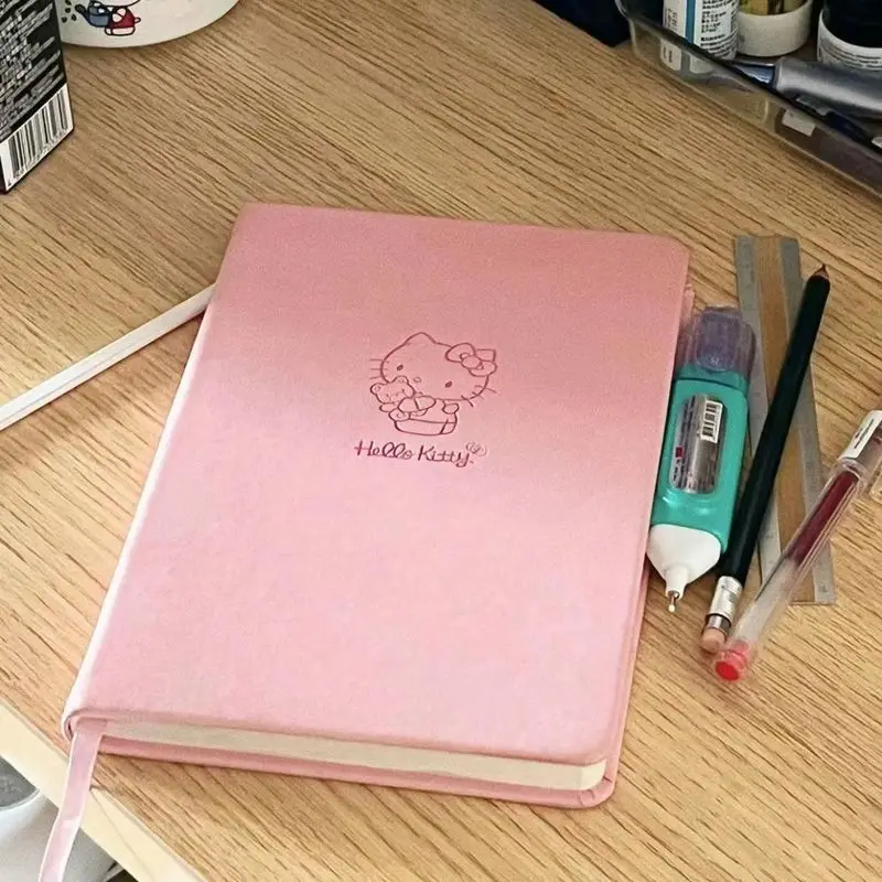 Sanrio Cute Hello Kitty Notebook Good-Looking Girly Heart Coloring Page Pink Leather Student Learning Stationery Notepad Gift