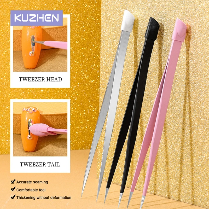 

1Pcs Double Ended Silicone Nail Art Tweezers Pressing Head for 3D Sticker Rhinestones Nail Tweezers For Profession Nail Tool