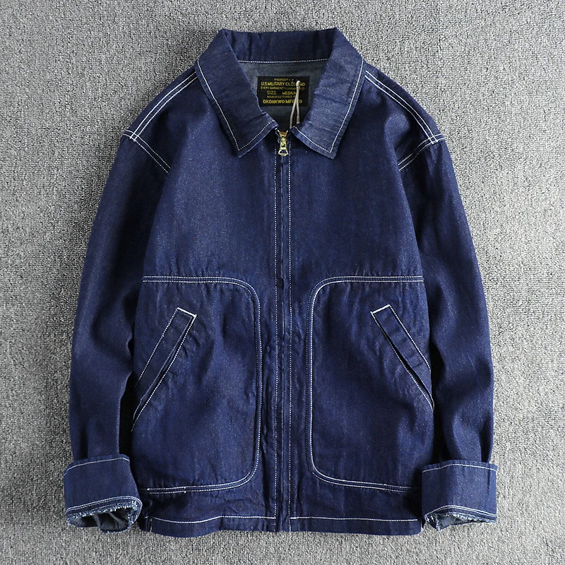 

Retro Military Style Men's Denim Jacket Washed Casual Travel Outerwear Pure Color Fashionable Youth Versatile Leisure Top