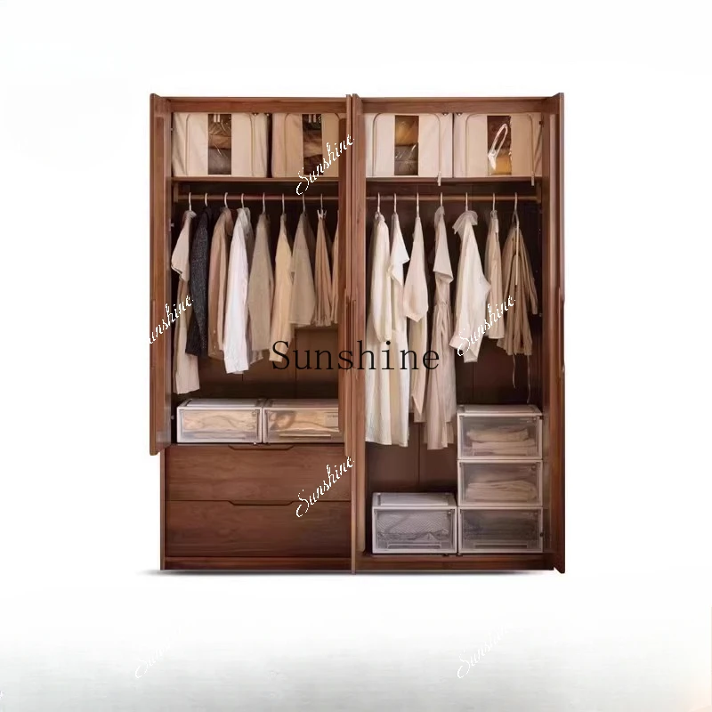 Solid wood Nordic home bedroom locker modern simple black walnut wardrobe  FT