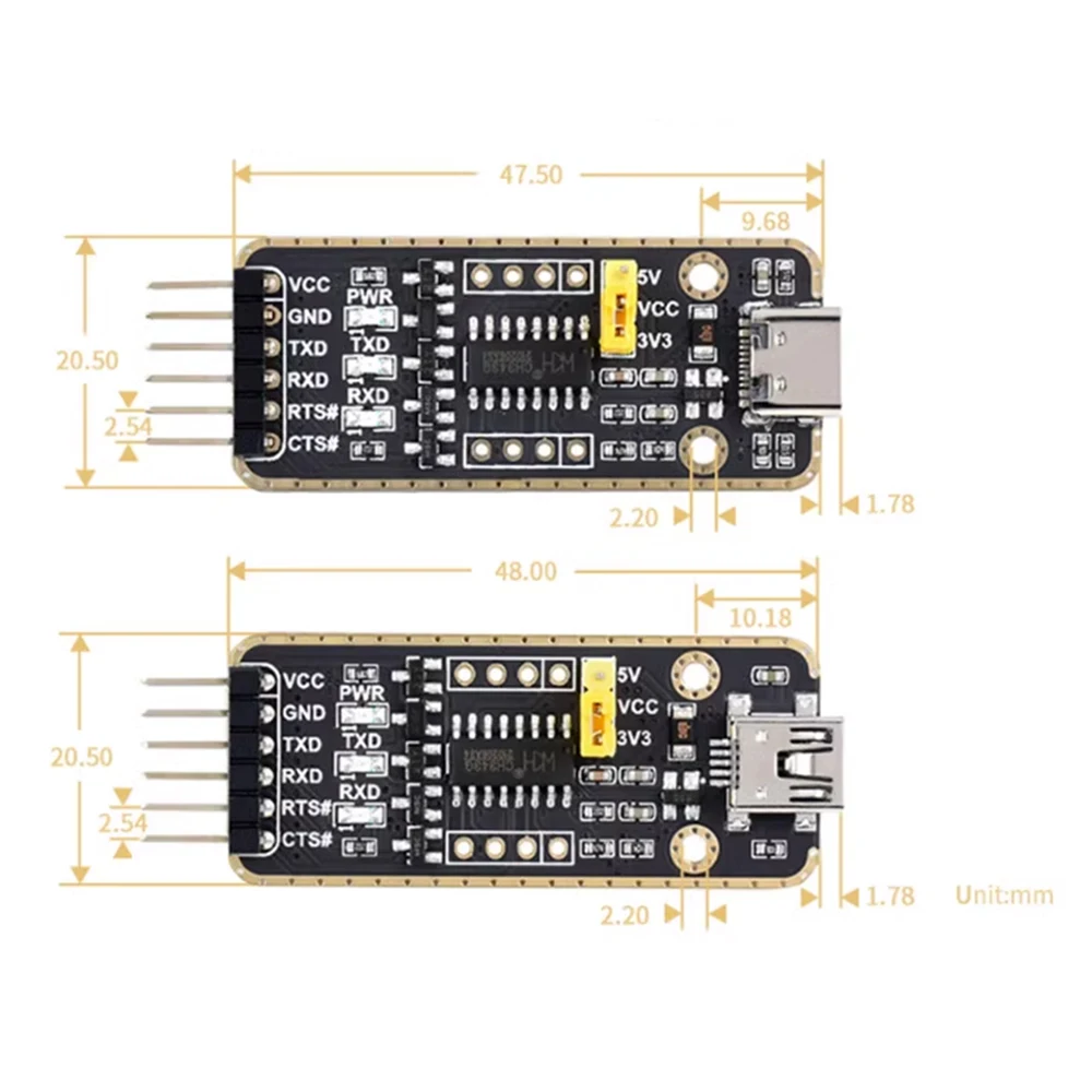CH343G USB para UART Porta Serial Módulo de Comunicação, Micro, Mini, Tipo-A, Tipo-C, Conectores USB, Alta Taxa de Transmissão