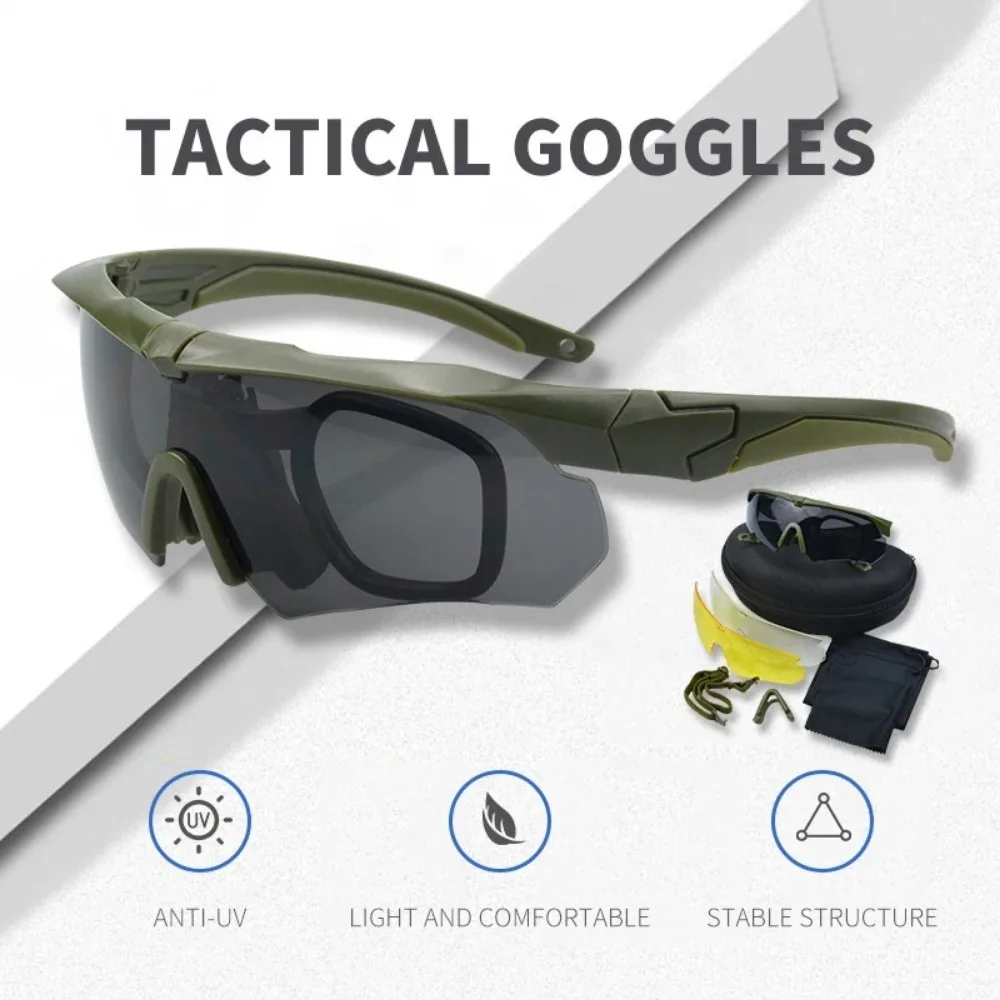 Military Tactical Goggles CS Airsoft Windproof Shooting Glasses HD 3 Lens Motocross Motorcycle Mountaineering Safe Glasses image 4